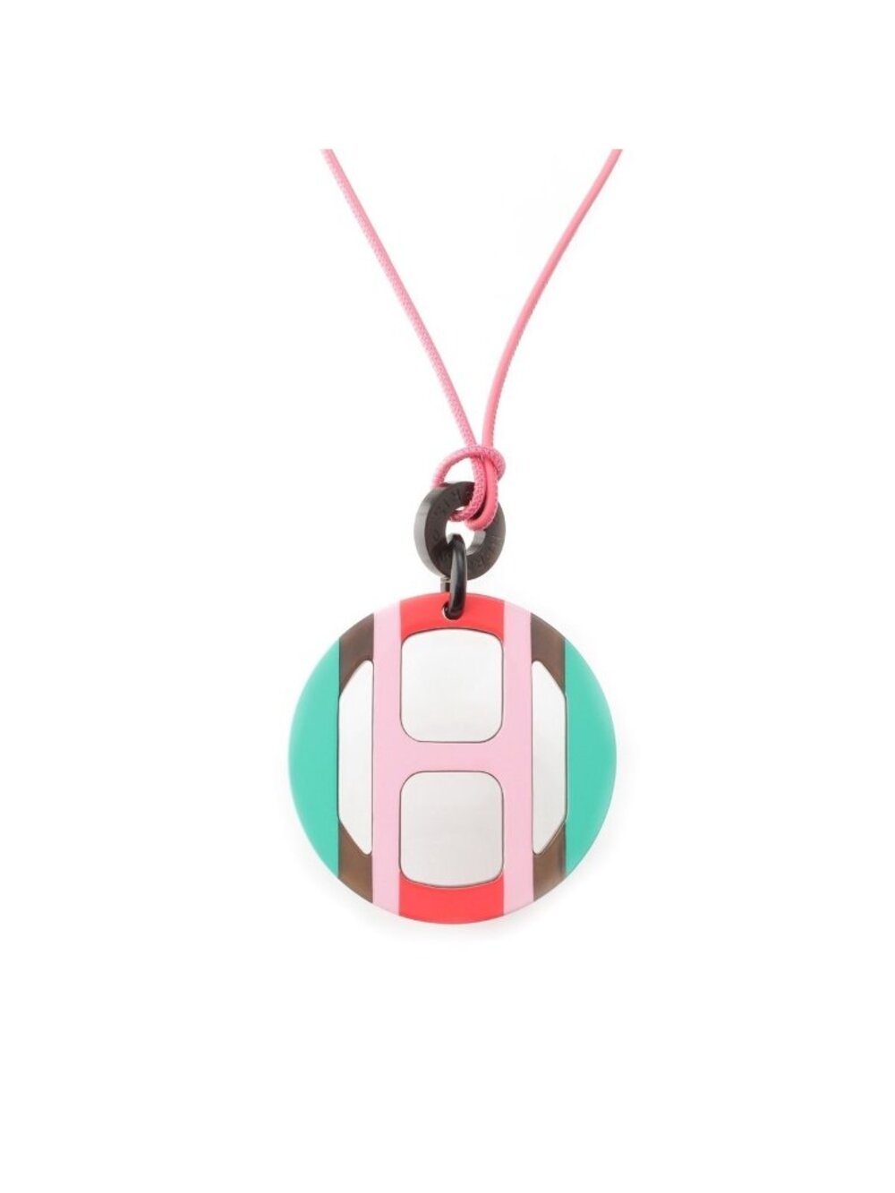 Hermes H Equipe Buffalo Horn Necklace Pink Green Red Brown